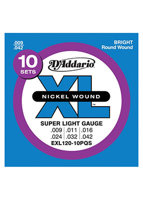 D&#039;Addario EXL120-10PQS XL Nickel Round Wound 10 Sets Super Light 다다리오 니켈 일렉기타줄 슈퍼 라이트 10세트 (009-042 국내정식수입품)