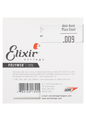 Elixir 13009 Polyweb Electric Single String 4 Set 엘릭서 폴리웹 일렉기타 낱줄 (009, 4개 국내정식수입품)
