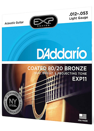 [일시품절] D&#039;Addario EXP11 Coated 80/20 Bronze Acoustic Guitar Strings Light 다다리오 코팅 브론즈 어쿠스틱 기타줄 라이트 (012-053 국내정식수입품)