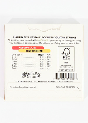 Martin MSP6100 80/20 Bronze SP Lifespan Acoustic Guitar Strings Light 마틴 브론즈 라이프스판 어쿠스틱 기타줄 라이트 (012-054 국내정식수입품)