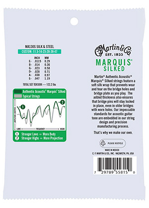 Martin MA130S Marquid Silked Silk &amp; Steel Acoustic Guitar Strings Custom 마틴 마퀴스 실크드 실크 앤 스틸 어쿠스틱 기타줄 커스텀 (011.5-047 국내정식수입품)
