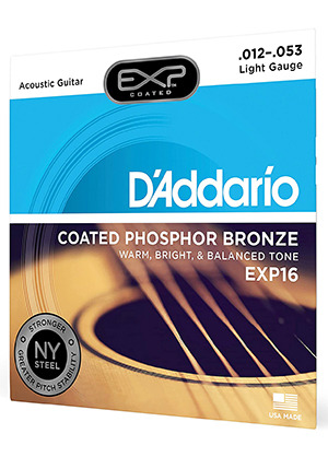 [일시품절] D&#039;Addario EXP16 Coated Phosphor Bronze Light 다다리오 코팅 파스퍼 브론즈 어쿠스틱 기타줄 라이트 (012-053 국내정식수입품)