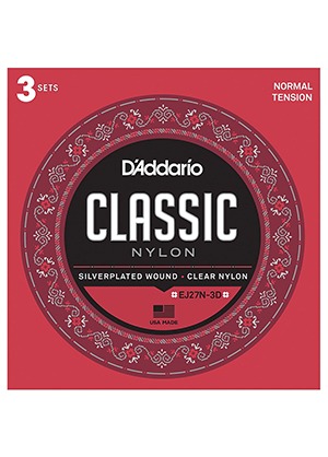 [일시품절] D&#039;Addario EJ27N-3D Silver Plated Clear Nylon Classical Guitar Strings Normal Tension 다다리오 실버 플레이티드 클리어 나일론 클래식 기타줄 노멀 텐션 (3개/1팩 028-043 국내정식수입품)