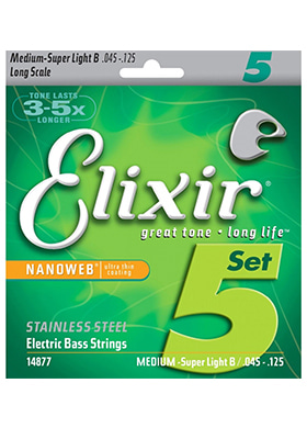 [일시품절] Elixir 14877 Nanoweb Electric Bass Strings Stainless Steel Medium Super Light 엘릭서 나노웹 스테인리스 미디엄 슈퍼 라이트 롱스케일 5현 베이스줄 (045-125 국내정식수입품)