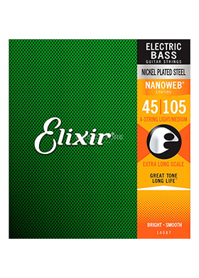 Elixir 14087 Nanoweb Electric Bass Strings Medium Extra Long 엘릭서 나노웹 엑스트라 롱스케일 4현 베이스줄 미디엄 (045-105 국내정식수입품)