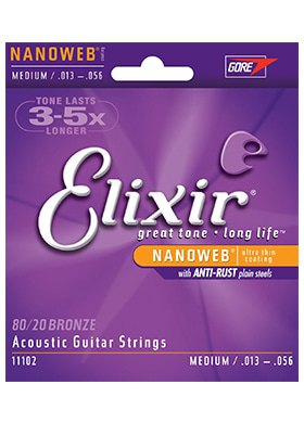 Elixir 11102 Acoustic 80/20 Bronze Nanoweb Medium 엘릭서 어쿠스틱 브론즈 나노웹 어쿠스틱 기타줄 미디엄 (013-056 국내정식수입품)