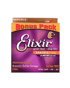Elixir Nanoweb Acoustic Phosphor Bronze Extra Light Bonus Pack 엘릭서 나노웹 어쿠스틱 파스퍼 브론즈 어쿠스틱 기타줄 엑스트라 라이트 3세트 보너스팩 (010-047 국내정식수입품)