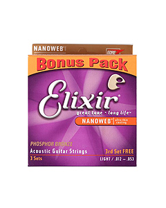 Elixir Acoustic Phosphor Bronze Nanoweb Light Bonus Pack 엘릭서 어쿠스틱 파스퍼 브론즈 나노웹 어쿠스틱 기타줄 라이트 3세트 보너스팩 (012-053 국내정식수입품)