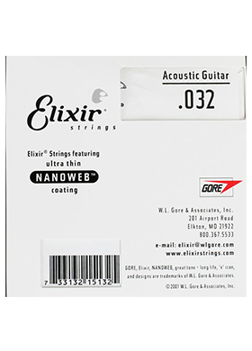 Elixir 15132 Nanoweb Acoustic Single String 4 Set 엘릭서 나노웹 어쿠스틱 낱줄 (032, 4개 국내정식수입품)