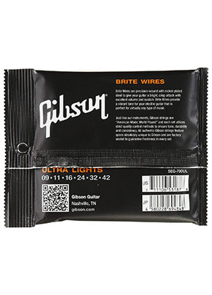 [일시품절] Gibson SEG-700UL Brite Wires Nickel Plated Steel Wound Ultra Light 깁슨 브라이트 와이어스 니켈 일렉기타줄 울트라 라이트 (009-042 국내정식수입품)
